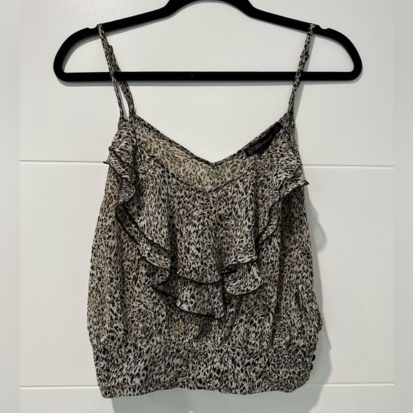Macy’s Ruffled Animal Print Spaghetti Strap Crop Top - Picture 1 of 4